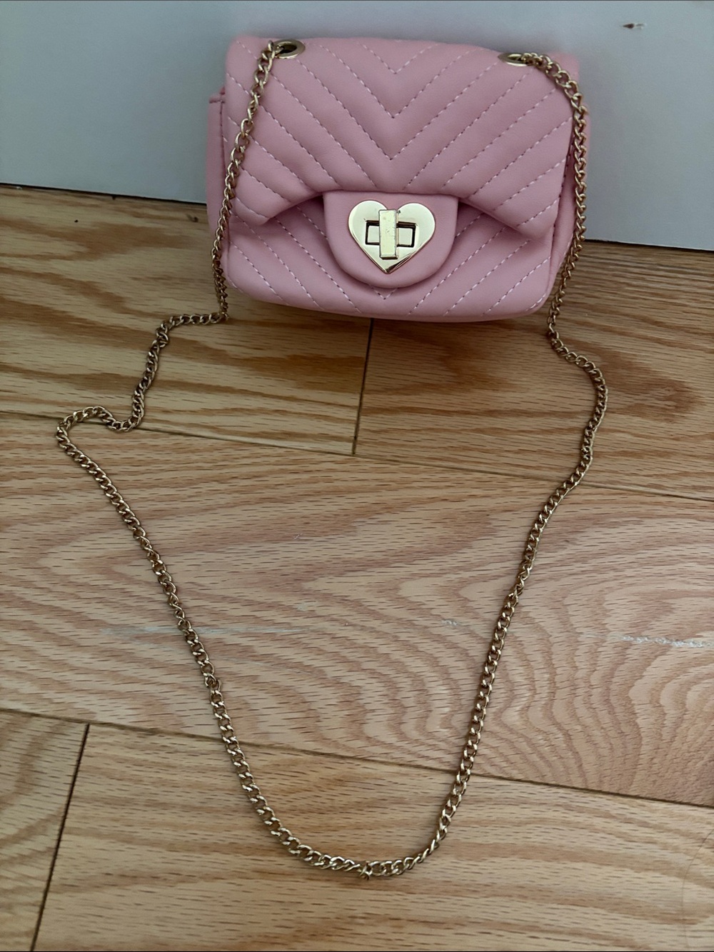 Pink Quilted Heart Lock Crossbody Bag